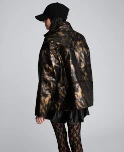 Animal Foiled Satin Lightweight Seamed Puffer Jacket><noscript><img width=