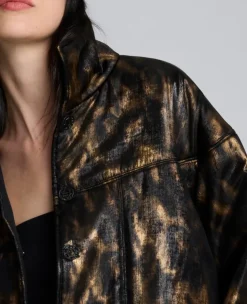 Animal Foiled Satin Lightweight Seamed Puffer Jacket><noscript><img width=