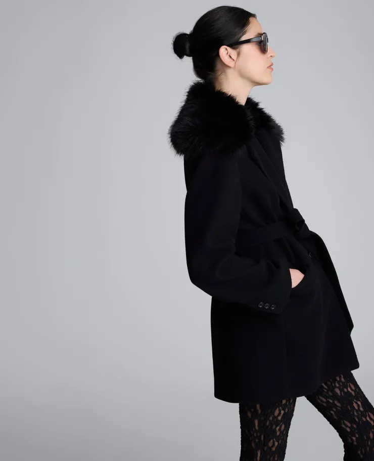 Belted Jacket With Faux Fur Collar>Kenneth Cole Clearance