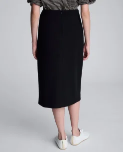 Boiled Wool Asymmetrical Slit Midi Skirt><noscript><img width=