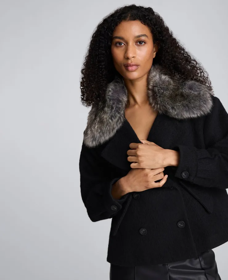 Brushed Wool Removeable Faux Fur Collar Cropped Peacoat>Kenneth Cole Online
