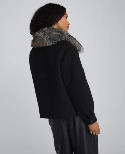 Brushed Wool Removeable Faux Fur Collar Cropped Peacoat><noscript><img width=