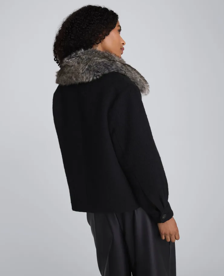 Brushed Wool Removeable Faux Fur Collar Cropped Peacoat>Kenneth Cole Online