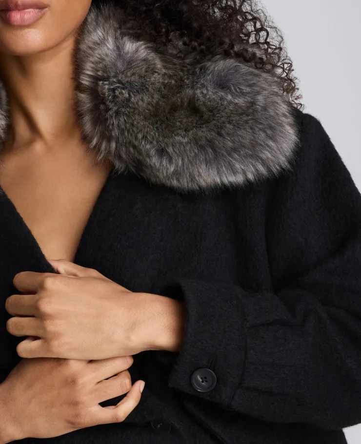 Brushed Wool Removeable Faux Fur Collar Cropped Peacoat>Kenneth Cole Online