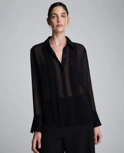 Chiffon Pleated Long Sleeve Blouse>Kenneth Cole Online