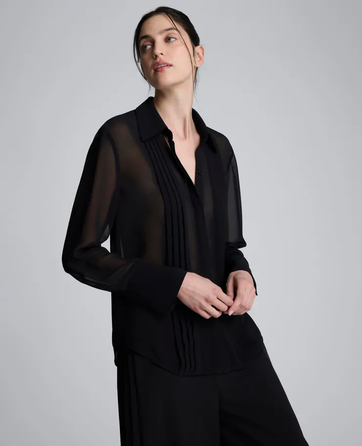 Chiffon Pleated Long Sleeve Blouse>Kenneth Cole Online