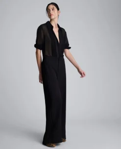 Chiffon Pleated Long Sleeve Blouse><noscript><img width=