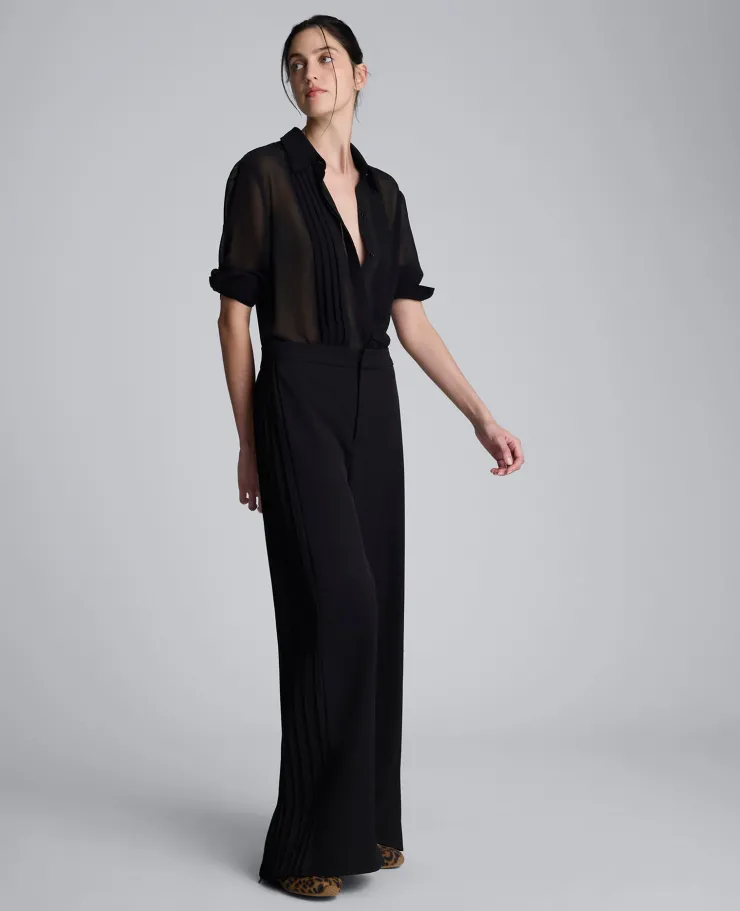 Chiffon Pleated Long Sleeve Blouse>Kenneth Cole Online