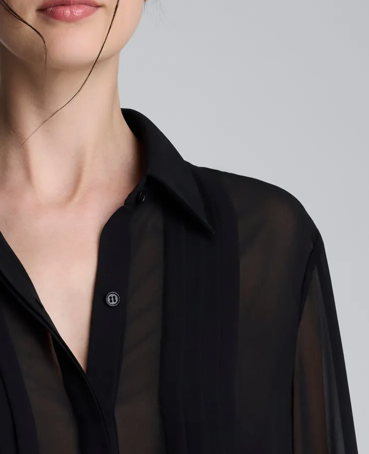 Chiffon Pleated Long Sleeve Blouse>Kenneth Cole Online
