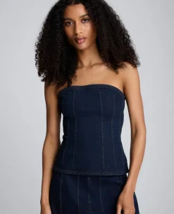 Denim Bustier Top with Smocking>Kenneth Cole Discount