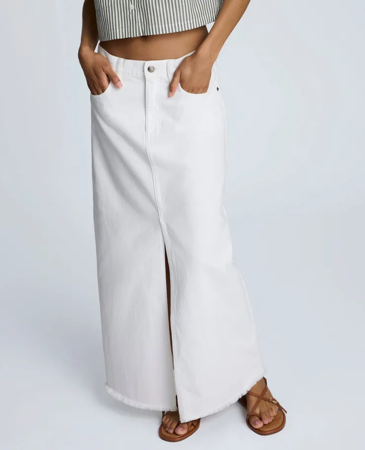 Denim Fly Front 4-Pocket Maxi Skirt With Fray Hem>Kenneth Cole Best