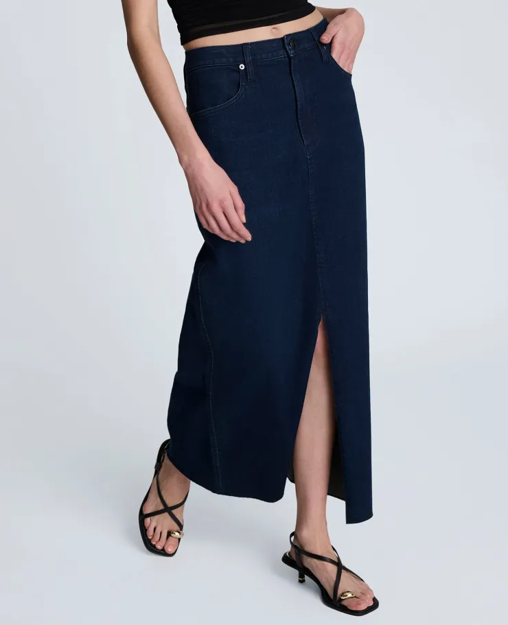 Denim Fly Front 4-Pocket Maxi Skirt With Fray Hem>Kenneth Cole Clearance