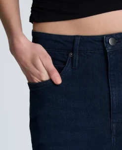 Denim Fly Front 4-Pocket Maxi Skirt With Fray Hem><noscript><img width=