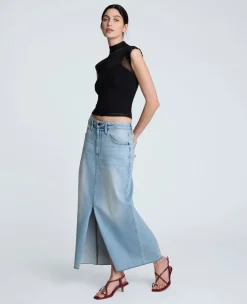 Denim Fly Front 4-Pocket Maxi Skirt With Fray Hem>Kenneth Cole Hot
