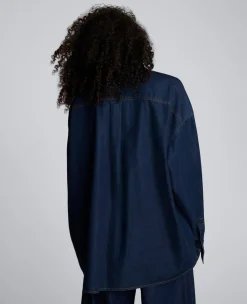 Drapey Denim Button Up Oversized Shirt><noscript><img width=