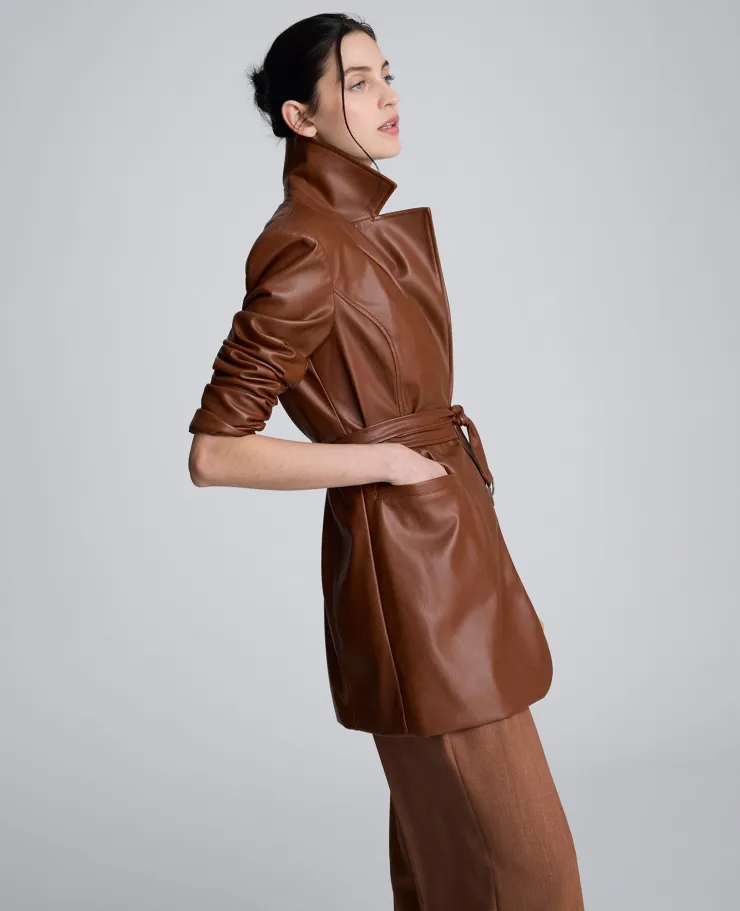 Faux Leather Belted Trench>Kenneth Cole New
