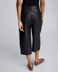 Faux Leather High Rise Pintuck Culotte><noscript><img width=