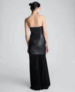 Faux Leather Mixed Media Pleated Maxi Dress><noscript><img width=