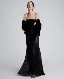 Faux Leather Mixed Media Pleated Maxi Dress><noscript><img width=