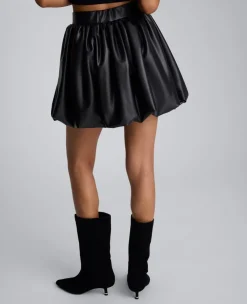 Faux Leather Pull On Bubble Mini Skirt><noscript><img width=