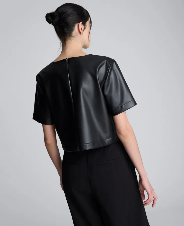 Faux Leather Short Sleeve Cropped Tee>Kenneth Cole Online
