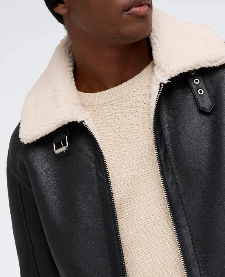 Faux Shearling Moto Jacket>Kenneth Cole