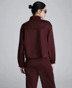 Faux Suede Button Front Cropped Knit Shirt><noscript><img width=