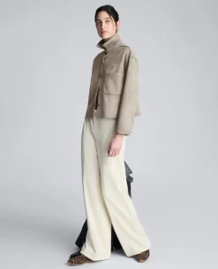 Faux Suede Button Front Cropped Knit Shirt><noscript><img width=