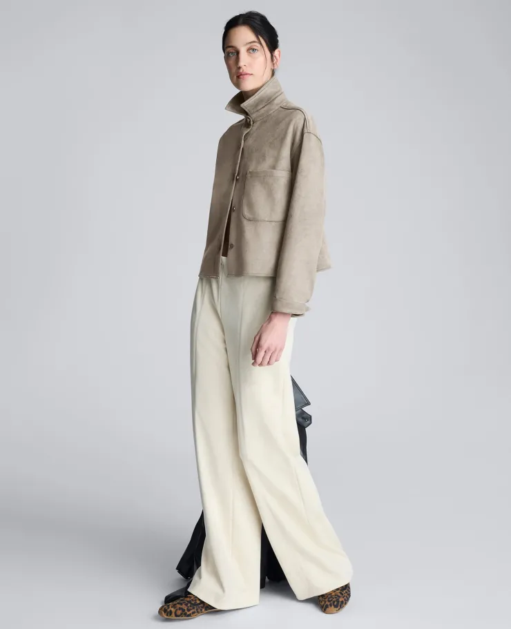 Faux Suede Button Front Cropped Knit Shirt>Kenneth Cole Online
