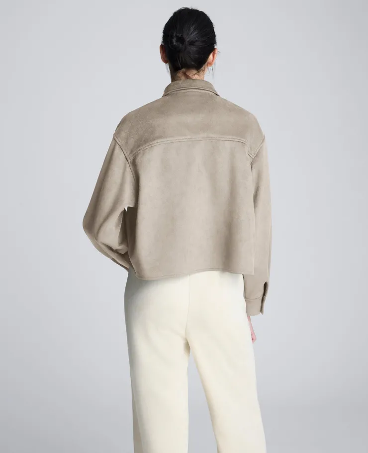 Faux Suede Button Front Cropped Knit Shirt>Kenneth Cole Online