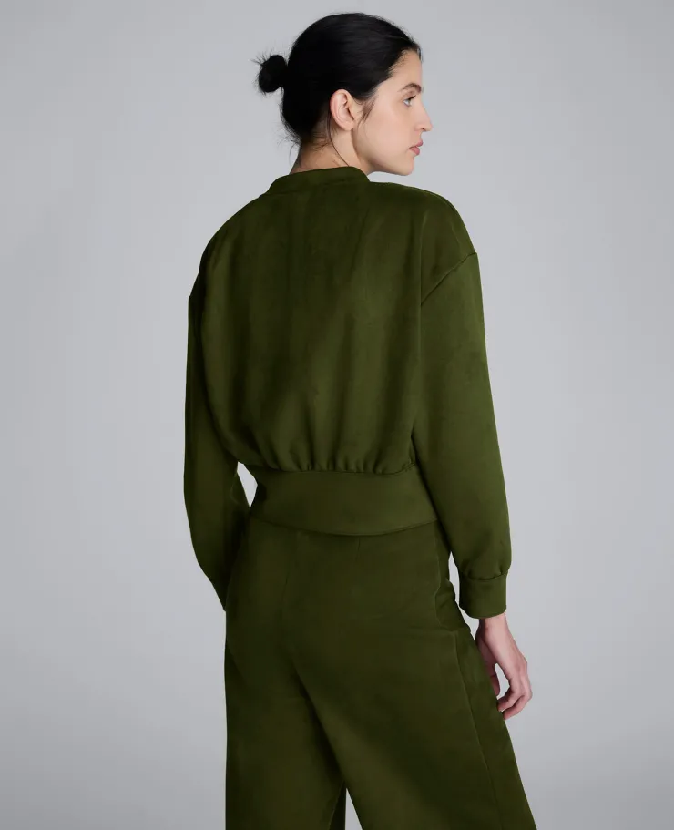 Faux Suede Shoulder Pleated Long Sleeve Knit Pullover>Kenneth Cole Hot