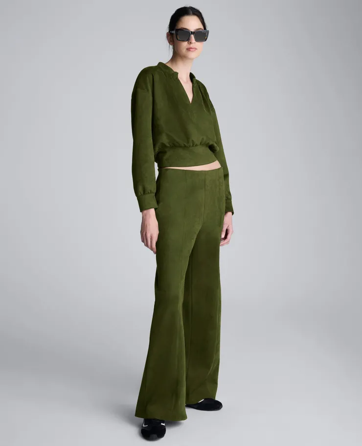 Faux Suede Shoulder Pleated Long Sleeve Knit Pullover>Kenneth Cole Hot