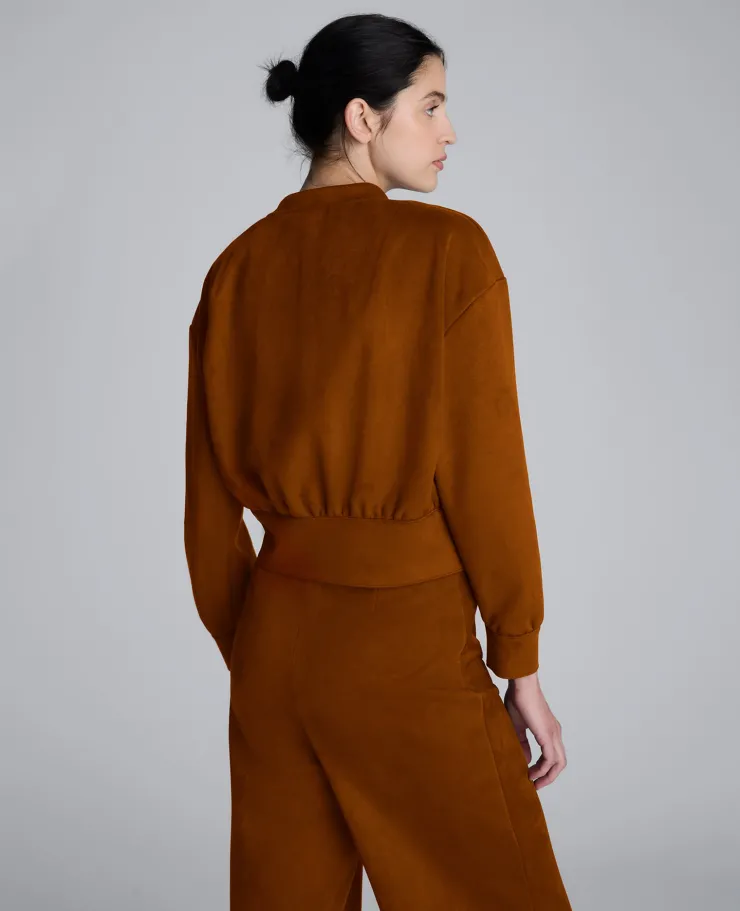 Faux Suede Shoulder Pleated Long Sleeve Knit Pullover>Kenneth Cole Sale