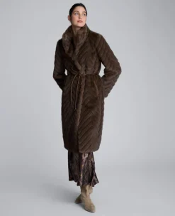 Grooved Faux Fur Coat with Tie Belt>Kenneth Cole Best