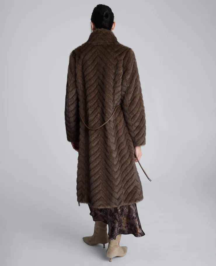 Grooved Faux Fur Coat with Tie Belt>Kenneth Cole Best