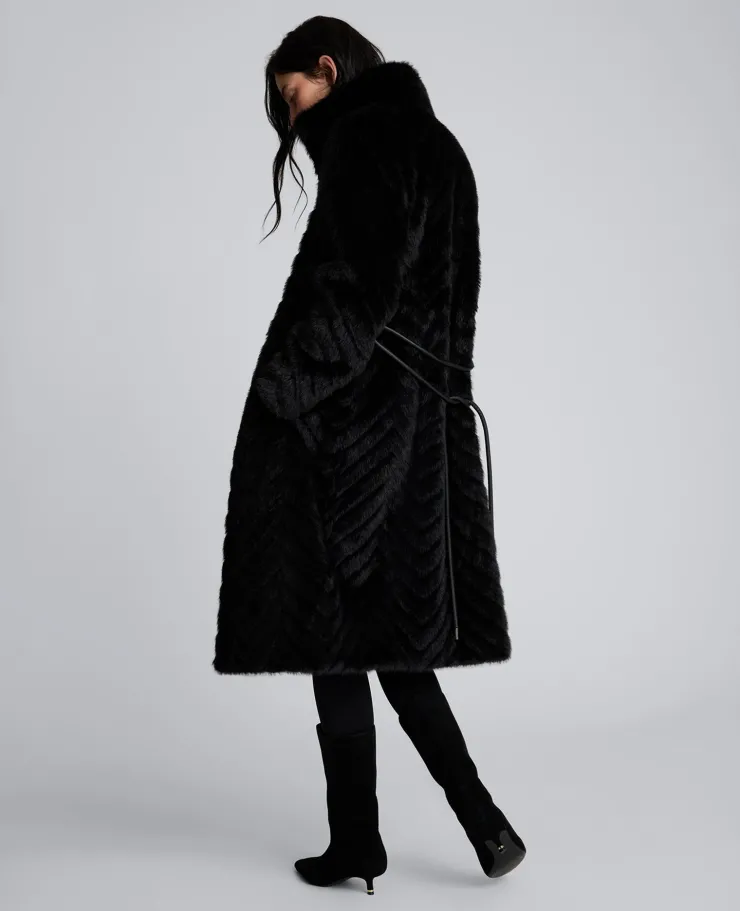 Grooved Faux Fur Coat with Tie Belt>Kenneth Cole Clearance