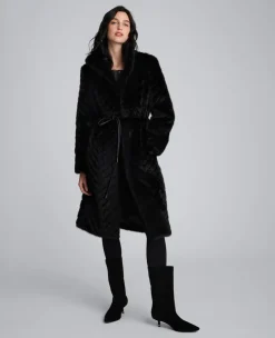 Grooved Faux Fur Coat with Tie Belt><noscript><img width=