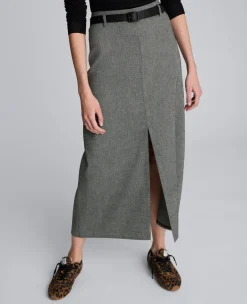 Herringbone Slit Front Belted Midi Skirt>Kenneth Cole Best