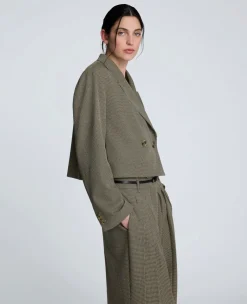 Houndstooth Cropped Double Breasted Jacket><noscript><img width=