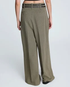 Houndstooth Wide Leg Double Belted Pant><noscript><img width=