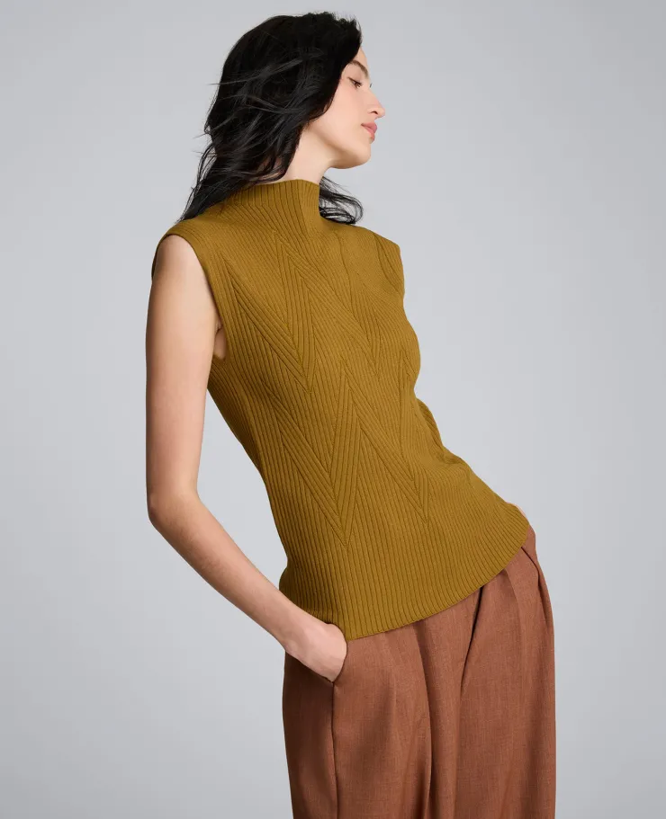 Large Chevron Stitch Sleeveless Mock Neck Sweater>Kenneth Cole Sale