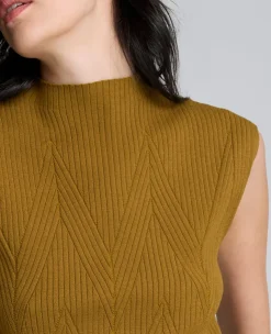 Large Chevron Stitch Sleeveless Mock Neck Sweater><noscript><img width=