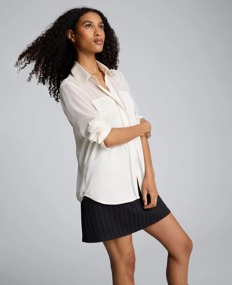 Long Sleeve Button Front Sheer Detail Woven Shirt>Kenneth Cole Hot