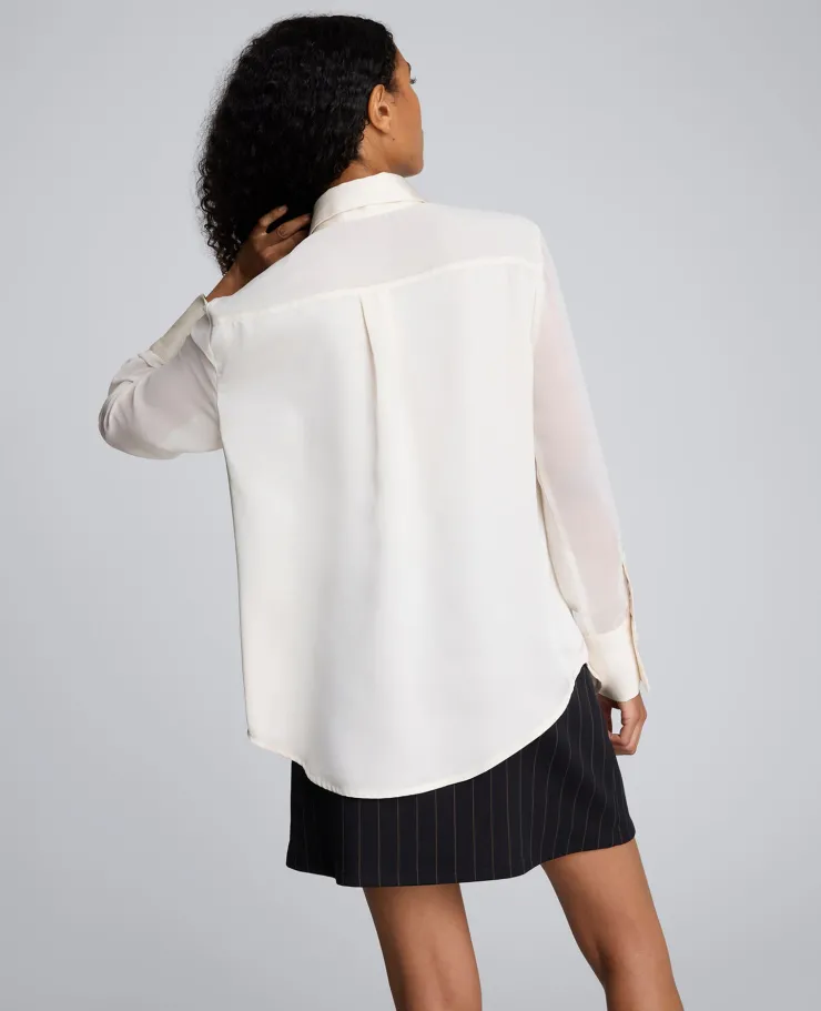 Long Sleeve Button Front Sheer Detail Woven Shirt>Kenneth Cole Hot