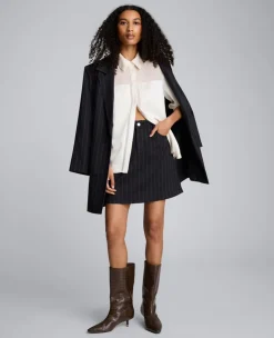 Long Sleeve Button Front Sheer Detail Woven Shirt><noscript><img width=