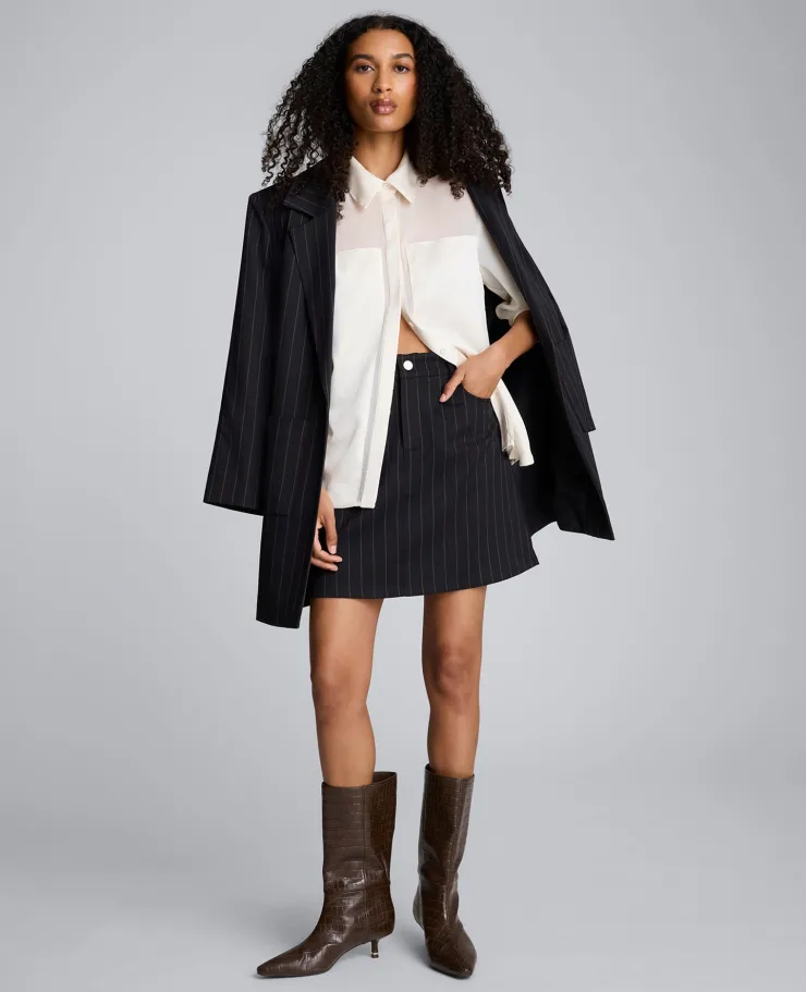 Long Sleeve Button Front Sheer Detail Woven Shirt>Kenneth Cole Hot