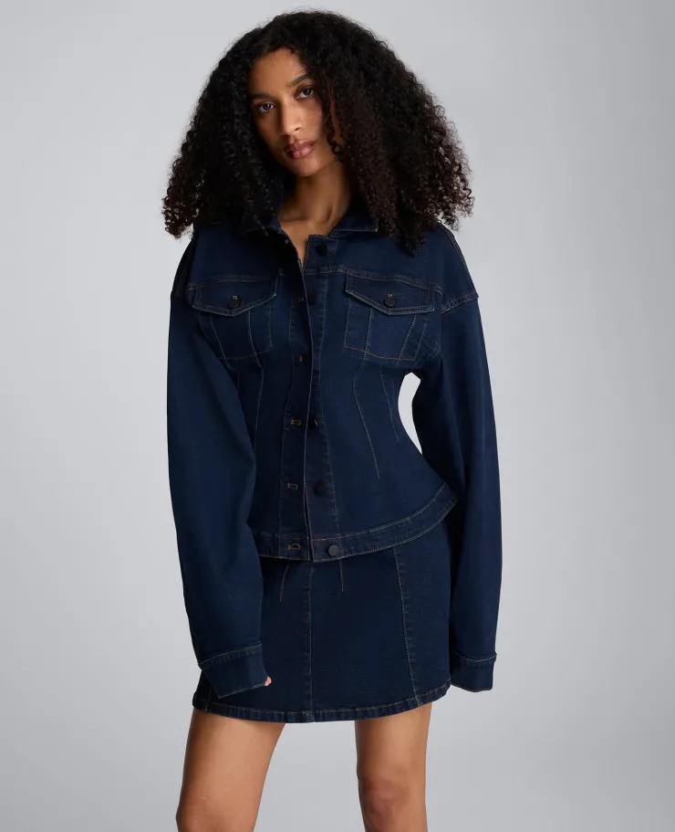 Long Sleeve Denim Corset Trucker Jacket>Kenneth Cole Sale
