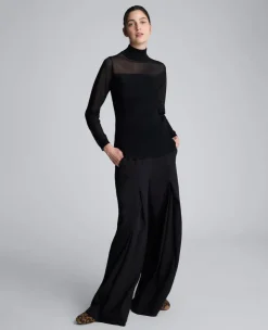 Long Sleeve Mockneck Sweater with Sheer Placket><noscript><img width=
