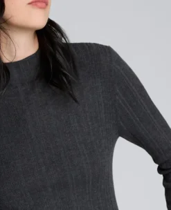 Long Sleeve Ribbed Mock Neck Sweater><noscript><img width=
