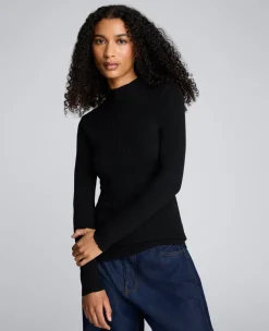 Long Sleeve Ribbed Mock Neck Sweater><noscript><img width=